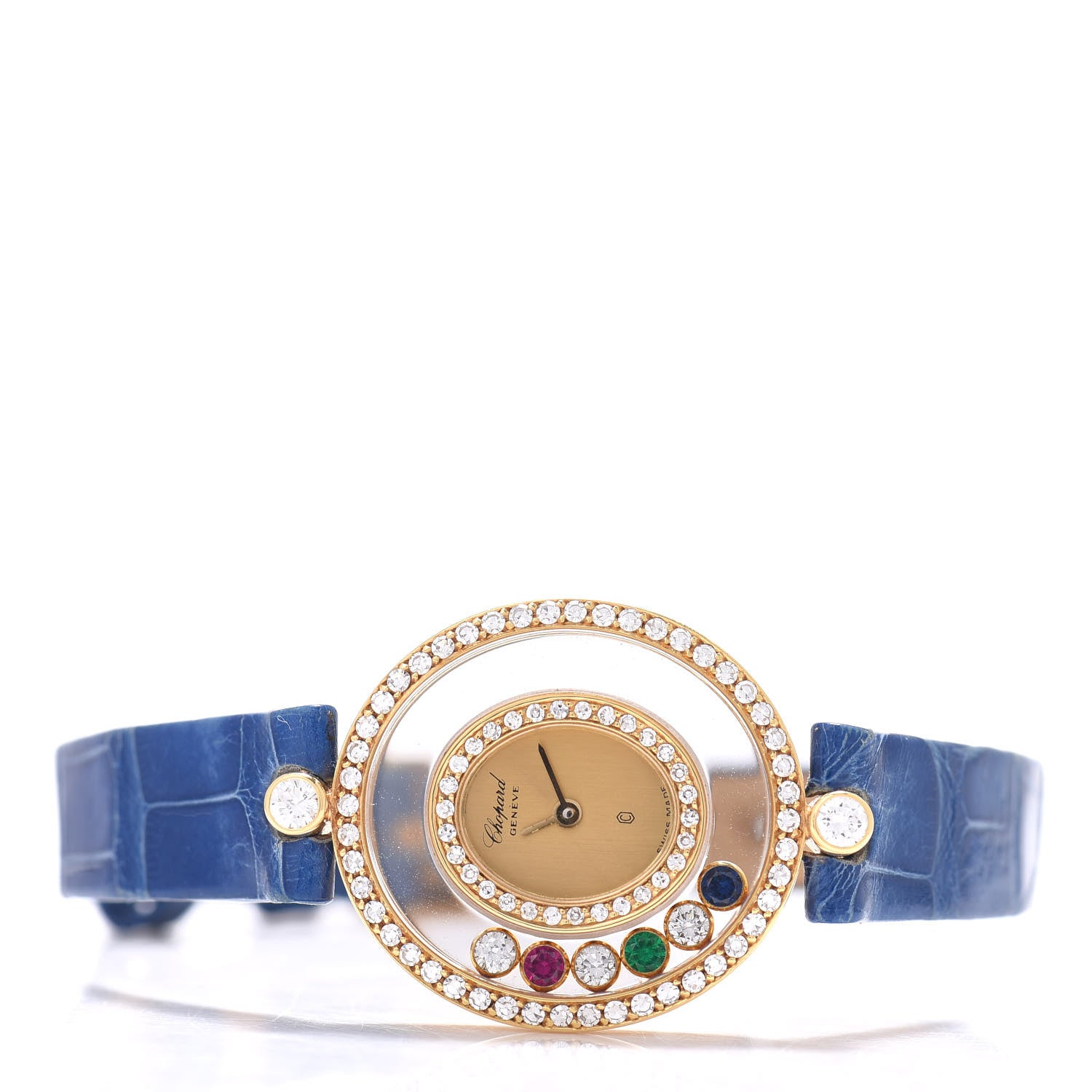 Chopard 18K Yellow Gold Diamond Bezel Multi Gemstone 22mm Happy Diamonds Quartz Watch 2 of 6
