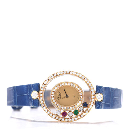 Chopard 18K Yellow Gold Diamond Bezel Multi Gemstone 22mm Happy Diamonds Quartz Watch 2 of 6