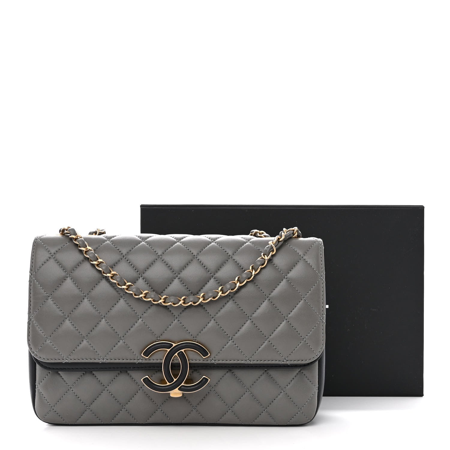 Chanel Lambskin Quilted Large CC Chic Flap Grey Dark Navy 13 of 13