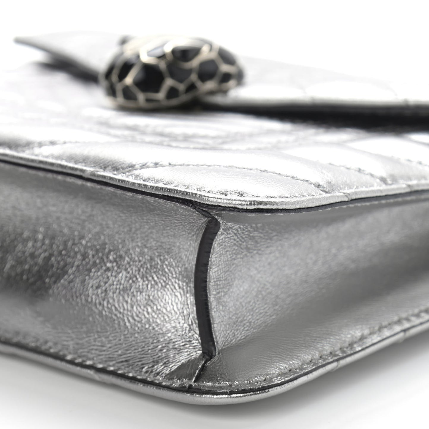 Metallic Calfskin Quilted Serpenti Forever Shoulder Bag Silver