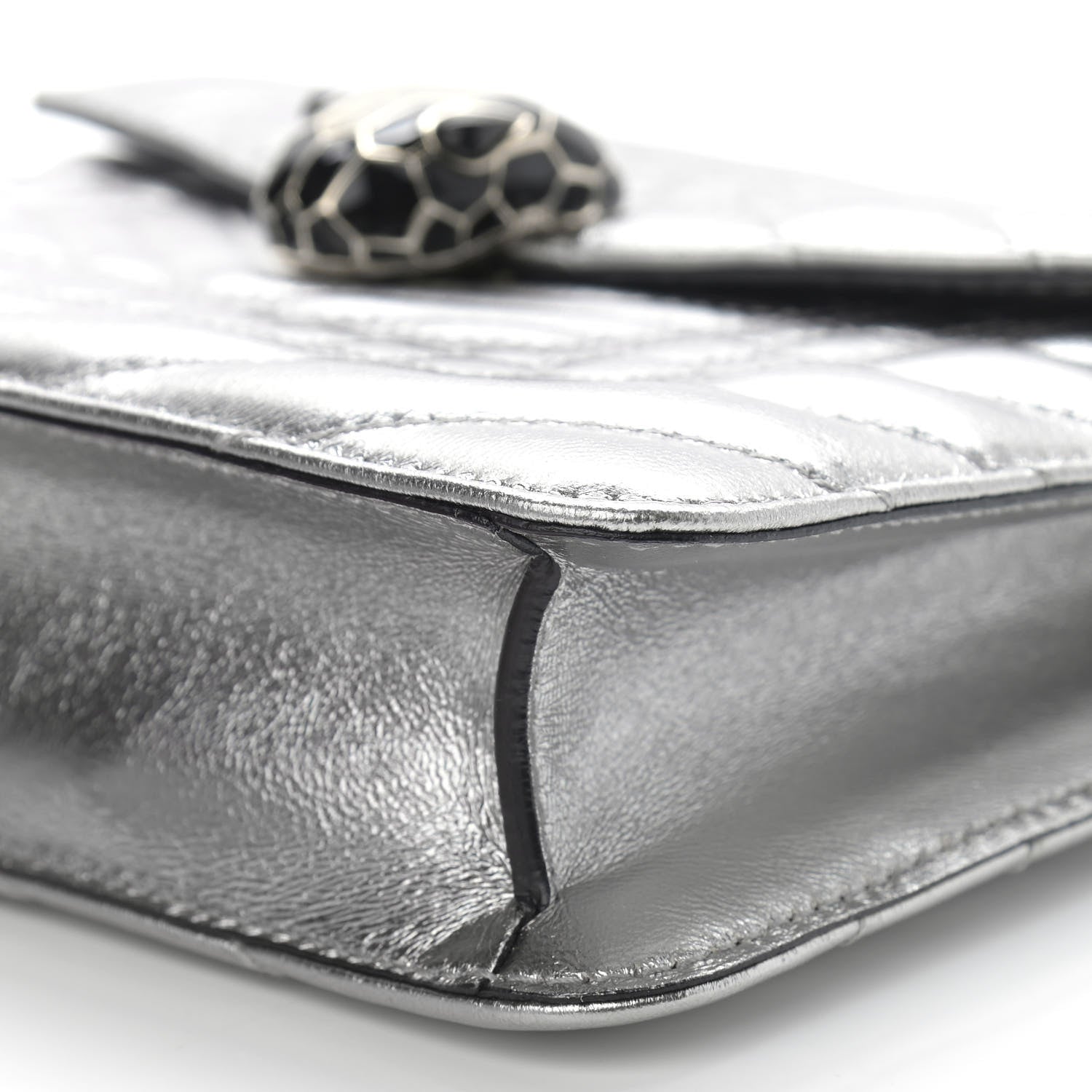 Bulgari Metallic Calfskin Quilted Serpenti Forever Shoulder Bag Silver 10 of 11