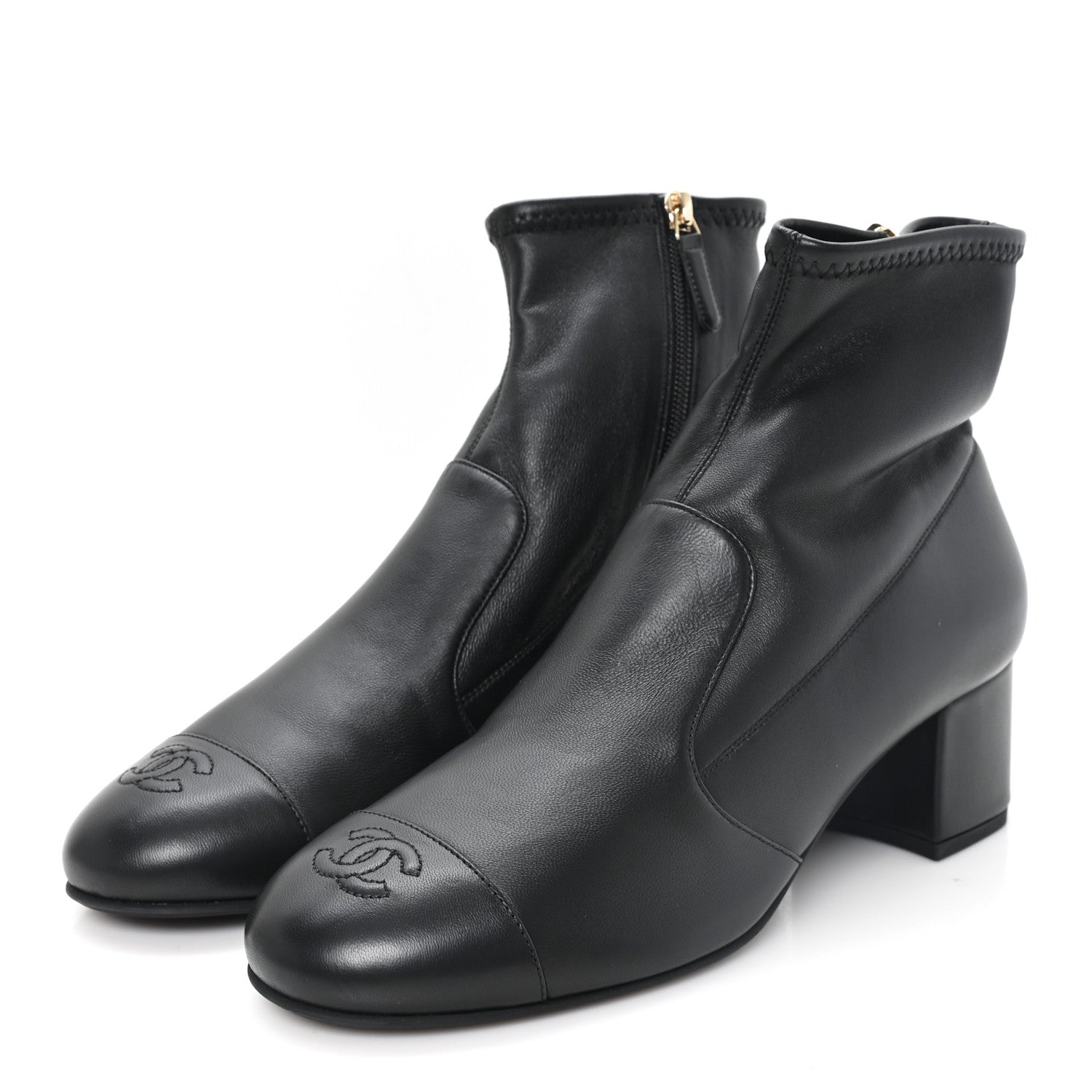 Chanel Stretch Lambskin Cap Toe CC Uniform Short Boots 41 Black 4 of 9