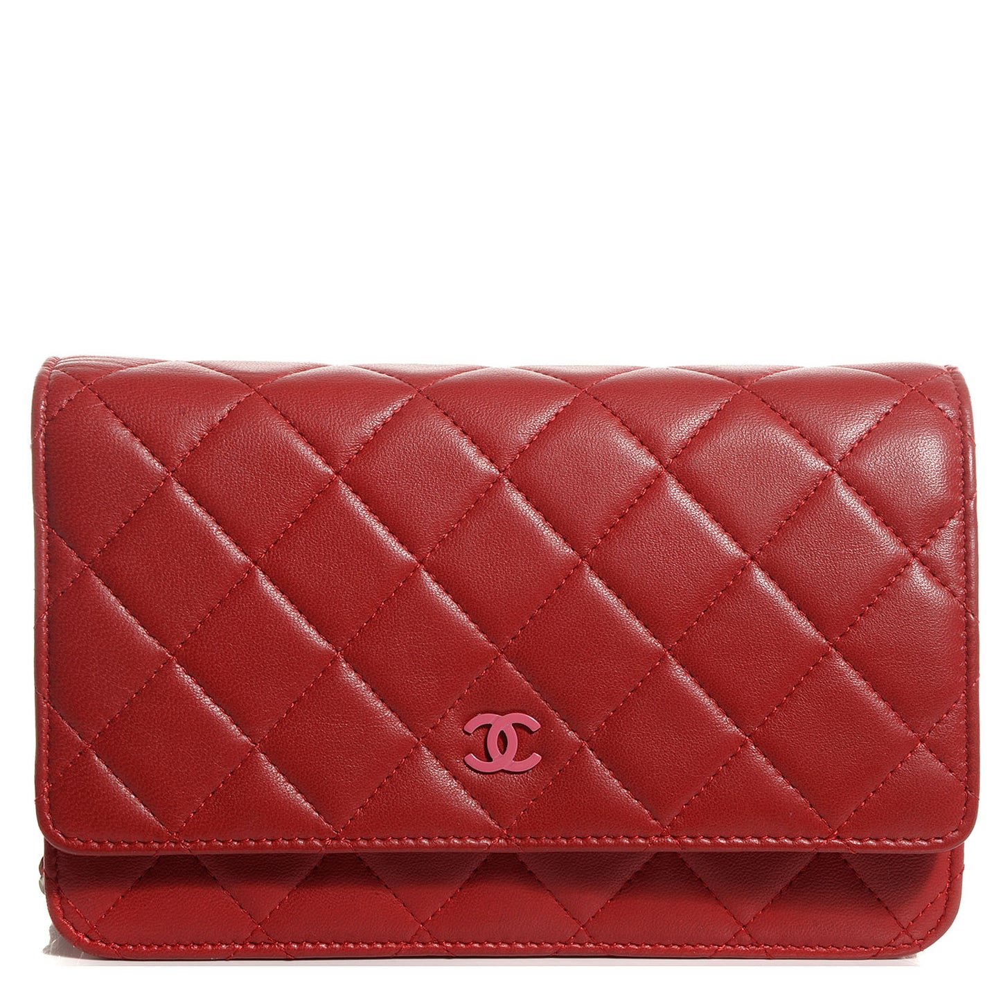 Lambskin Quilted Wallet On Chain WOC Red Pink