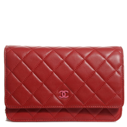 Chanel Lambskin Quilted Wallet On Chain WOC Red Pink 1 of 9