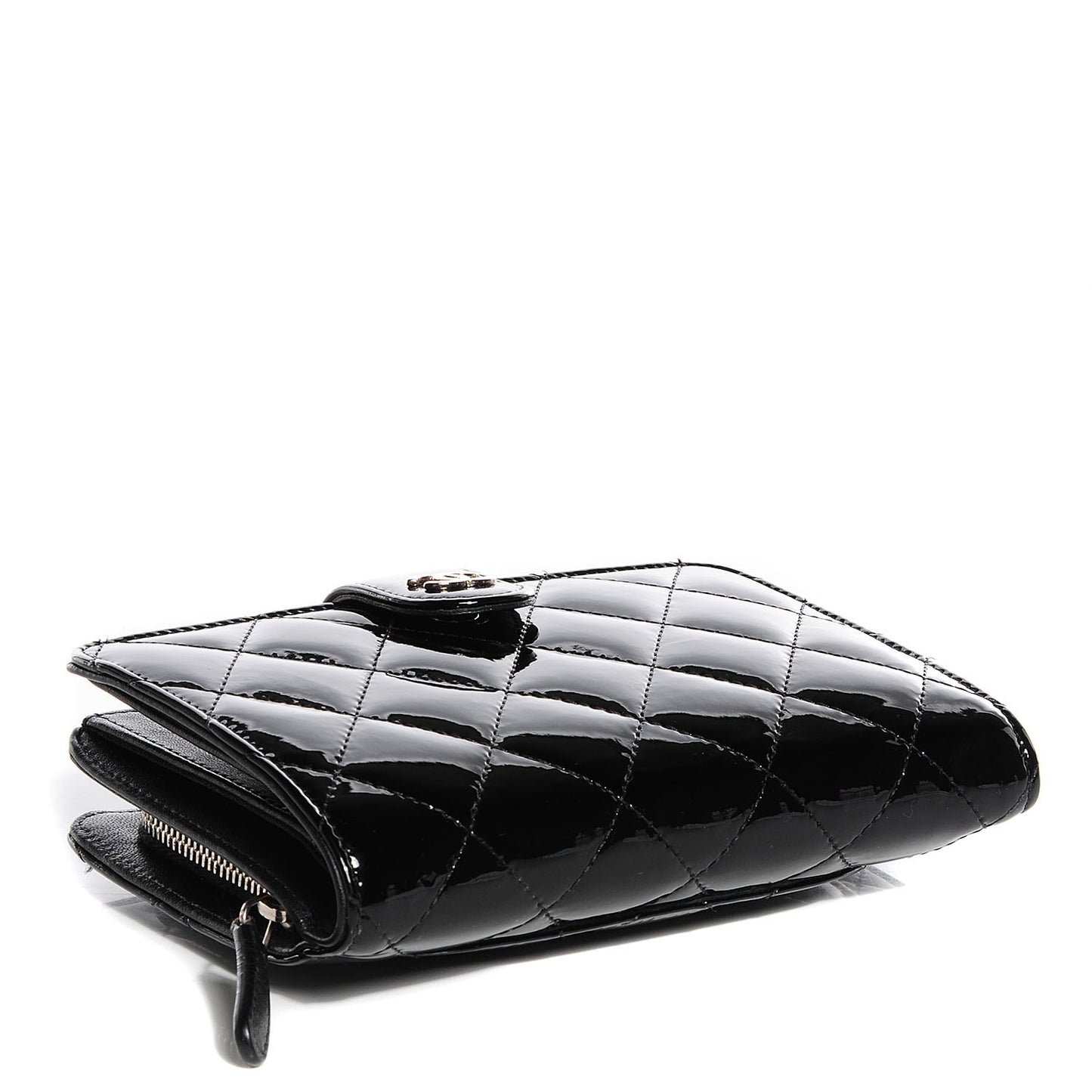 Patent Quilted Zip Pocket Wallet Black