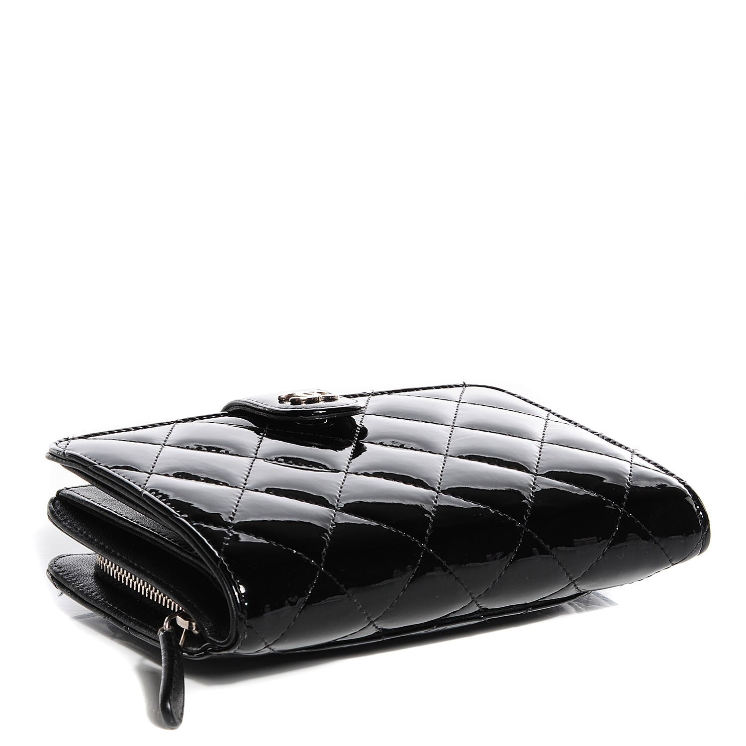 Chanel Patent Quilted Zip Pocket Wallet Black 4 of 8