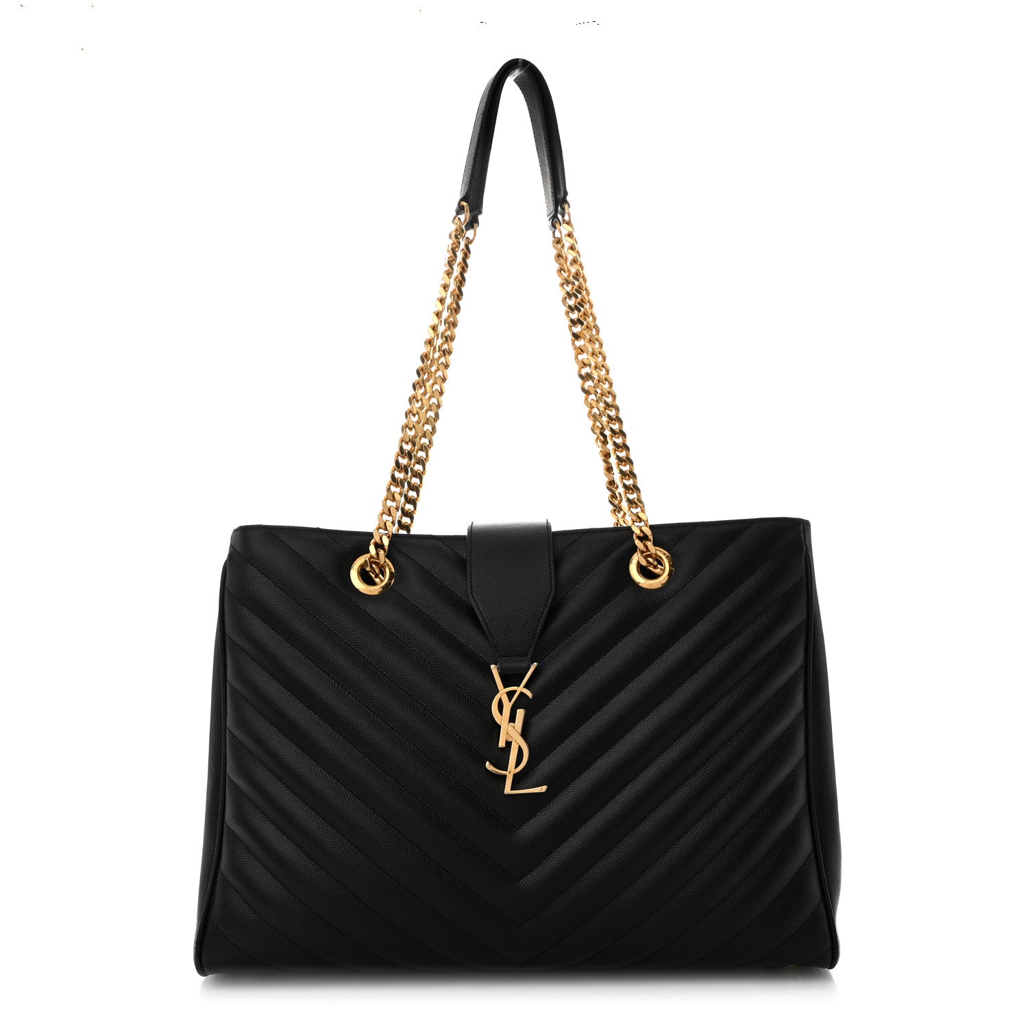 Saint Laurent Grain De Poudre Matelasse Chevron Monogram Shopping Bag Black 1 of 12