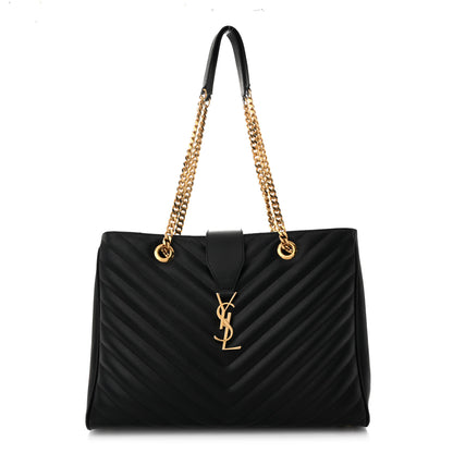 Saint Laurent Grain De Poudre Matelasse Chevron Monogram Shopping Bag Black 1 of 12