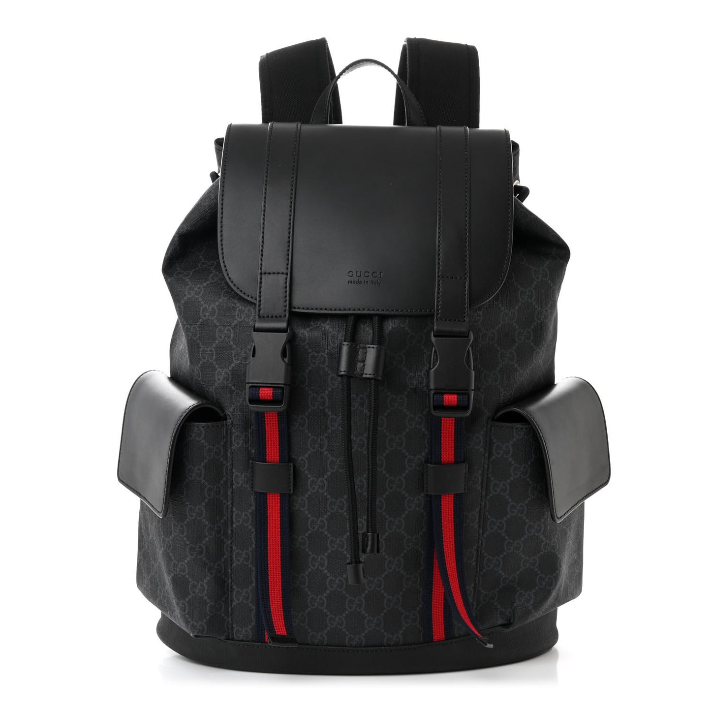 Soft GG Supreme Monogram Calfskin Web Double Buckle Backpack Black