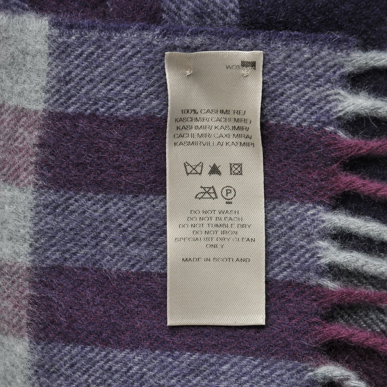 Burberry Cashmere Giant Check Fringe Scarf Purple 5 of 6