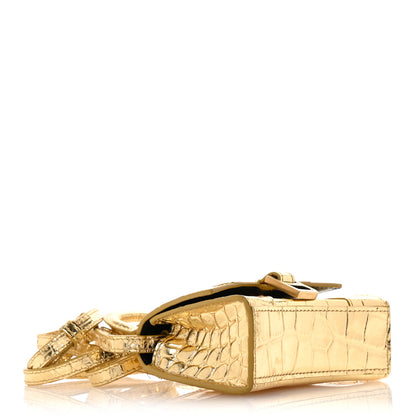 Balenciaga Metallic Calfskin Crocodile Embossed Hourglass Top Handle Bag Mini Gold 4 of 14