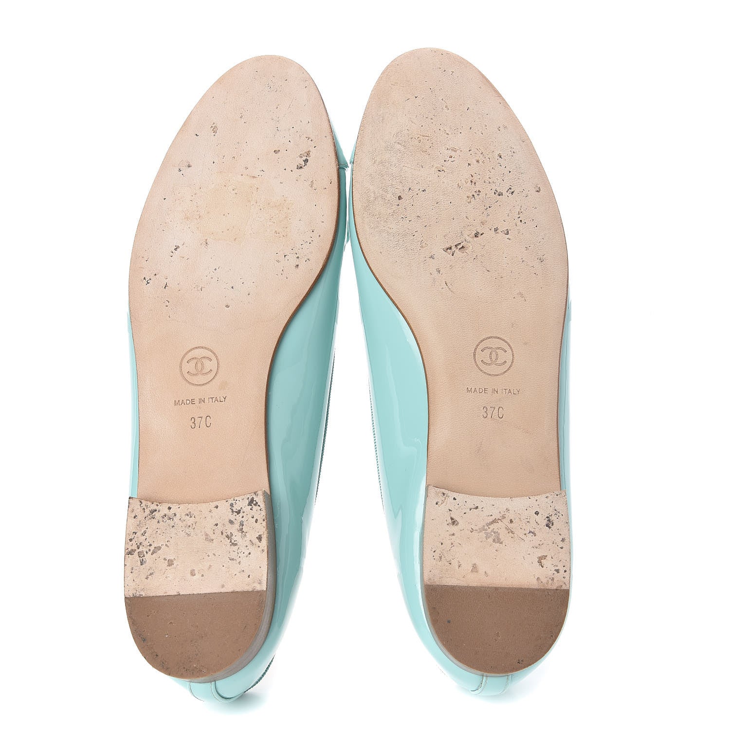 Chanel Calfskin Patent CC Cap Toe Ballerina Flats 37 Light Green 7 of 14