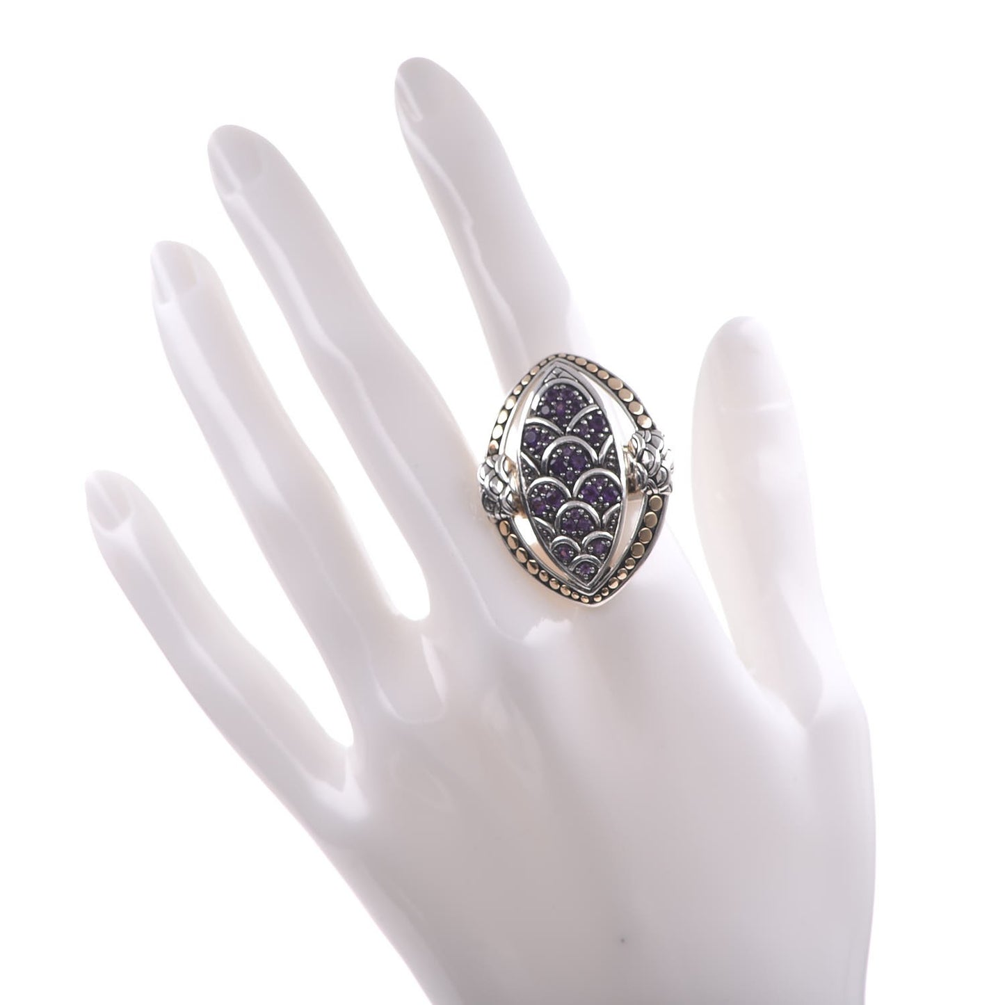 Sterling Silver 18K Yellow Gold Amethyst Naga Ring 57 8
