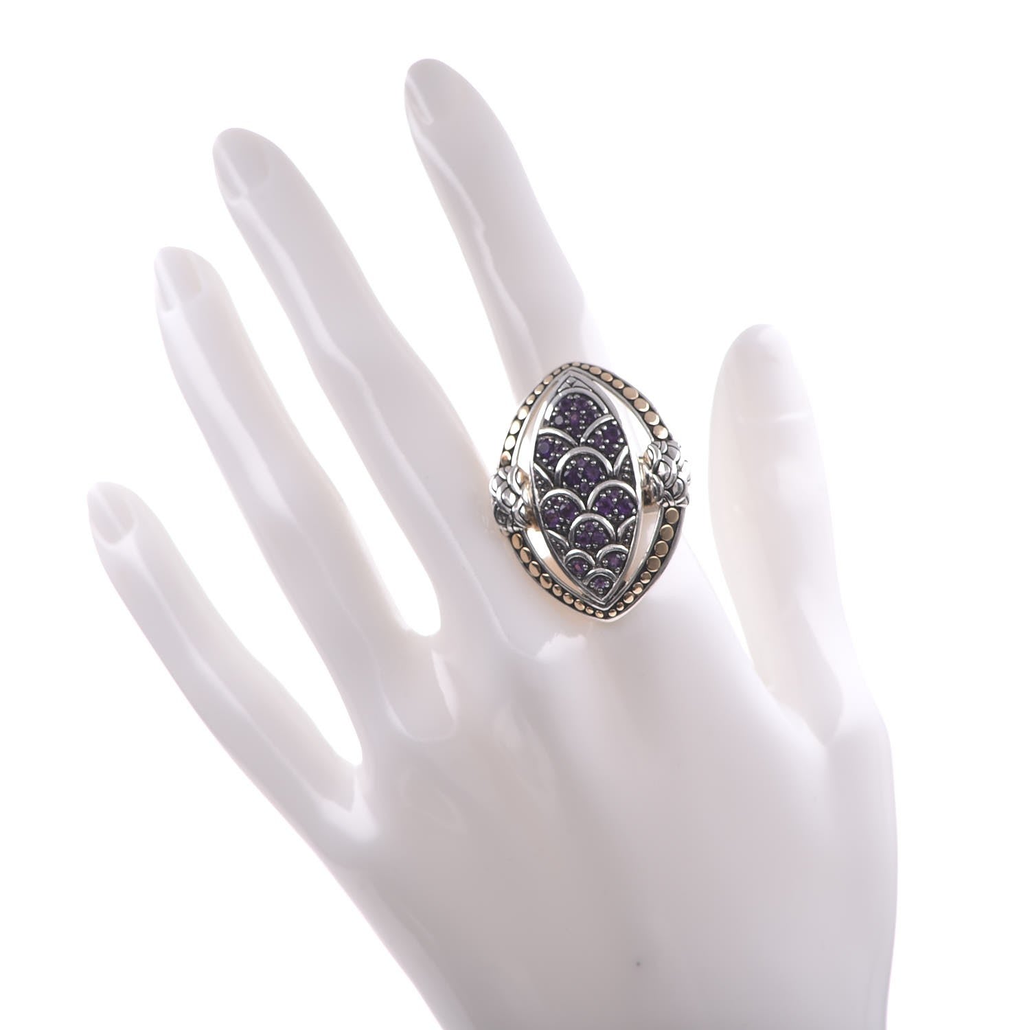John Hardy Sterling Silver 18K Yellow Gold Amethyst Naga Ring 57 8 2 of 6