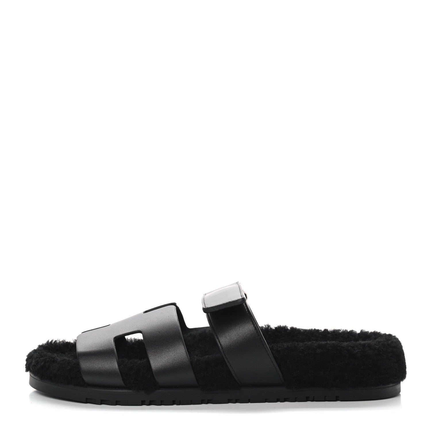Hermes Calfskin Woolskin Womens Chypre Sandals 41 Black 1 of 10