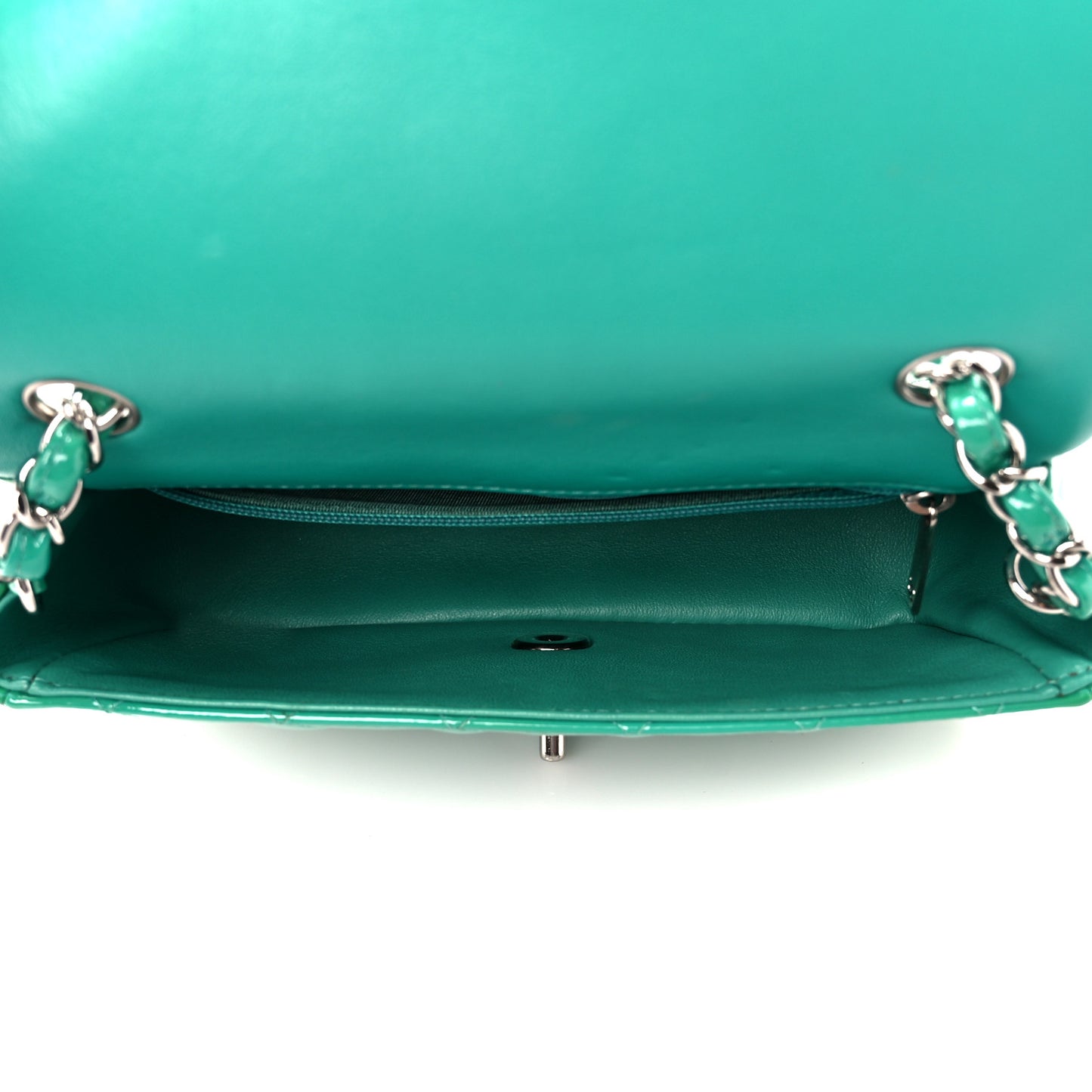 Patent Calfskin Quilted Mini Rectangular Flap Green