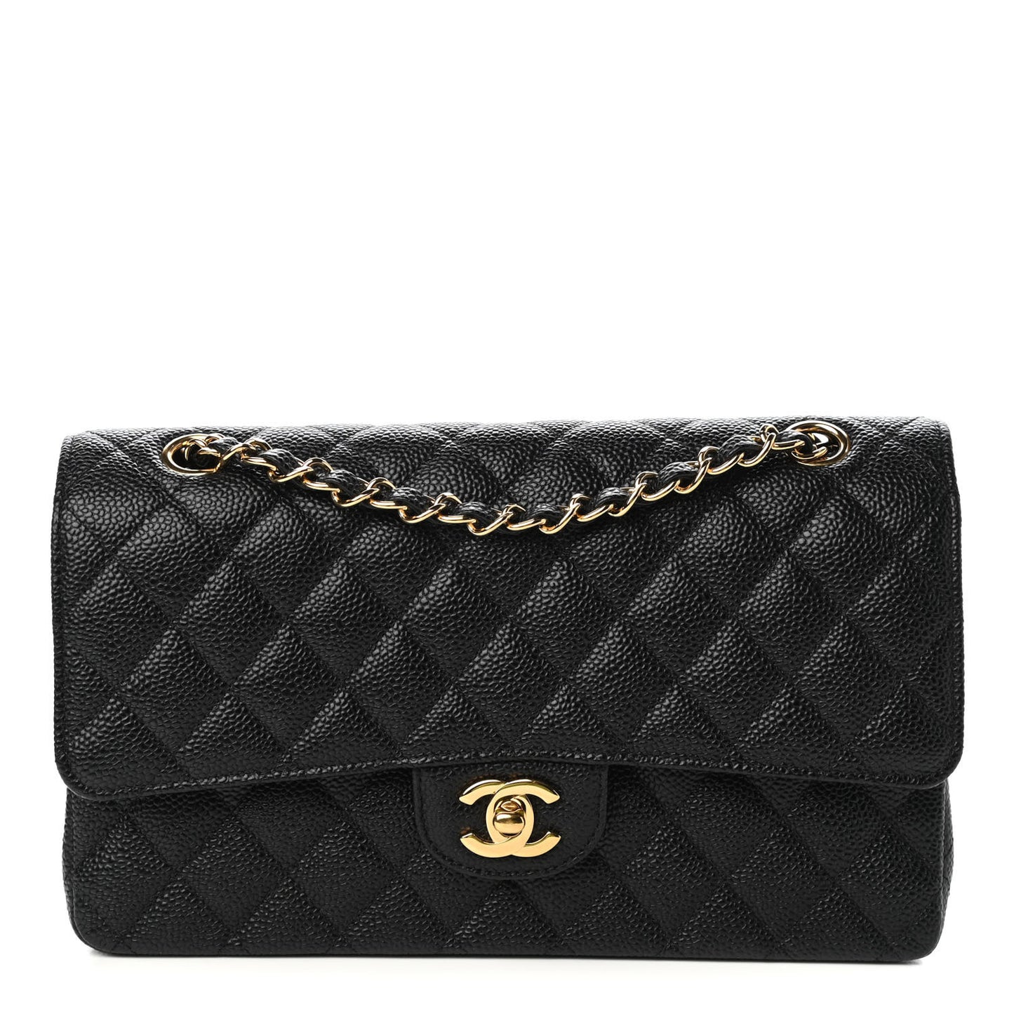 Caviar Quilted Medium Double Flap Black