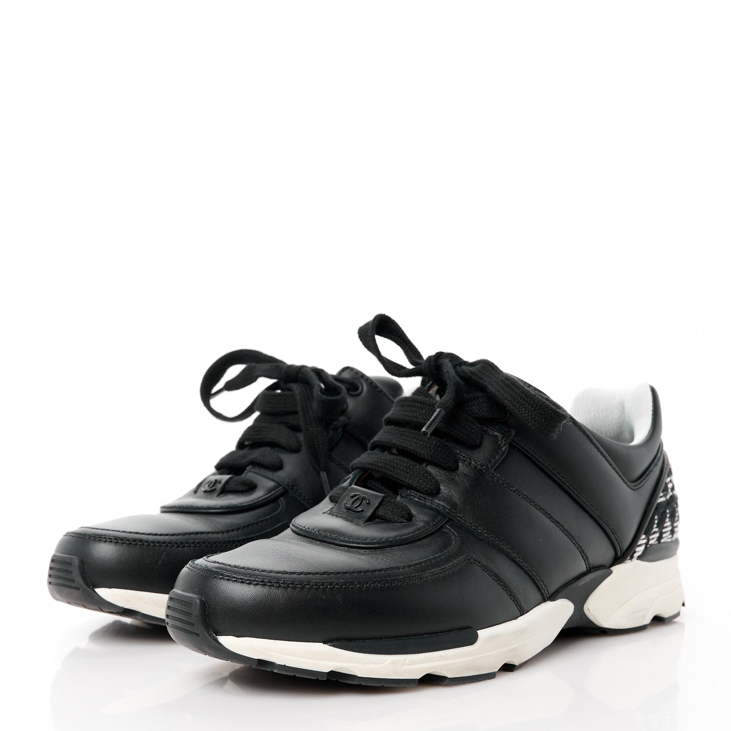 Calfskin Womens Sneakers 39.5 Black White