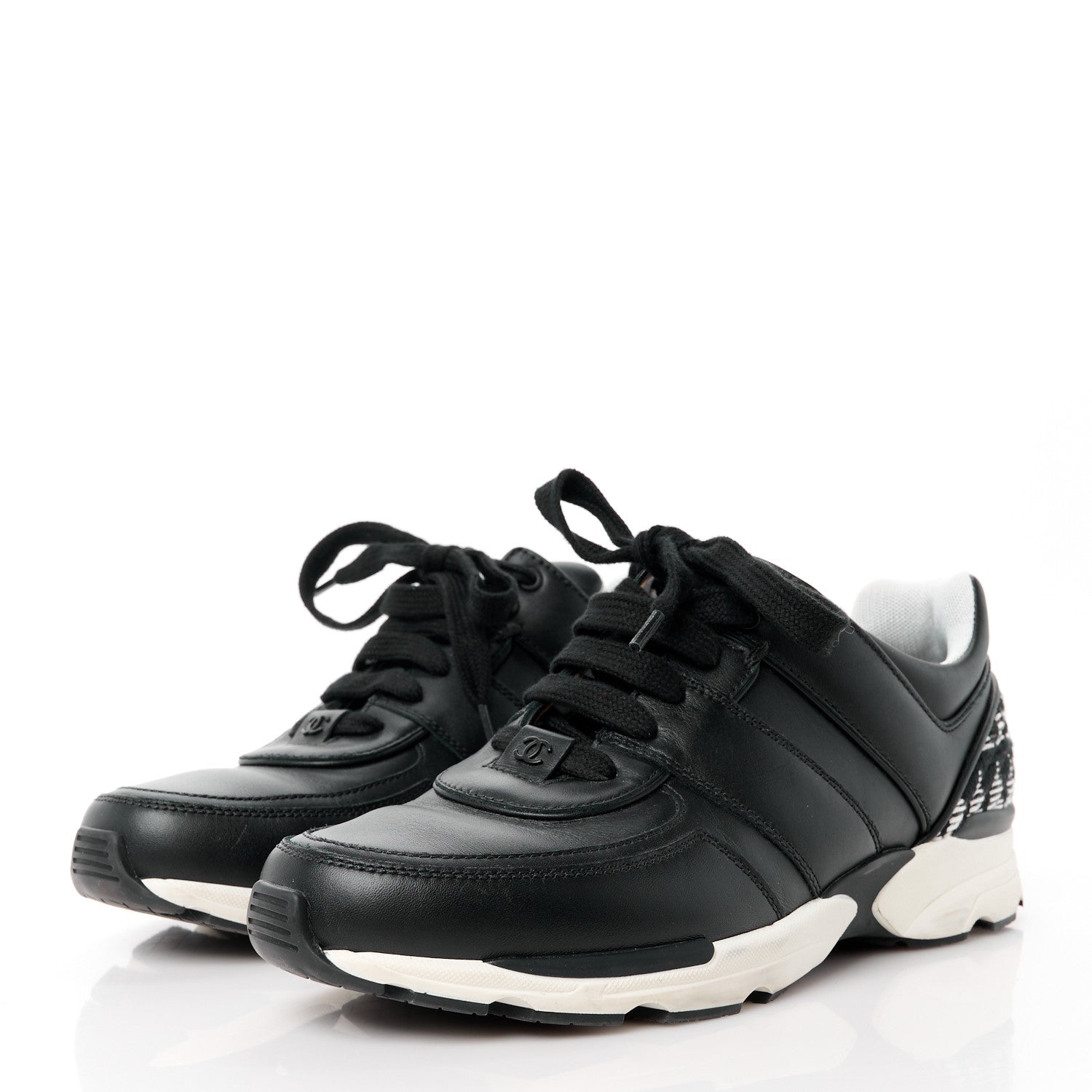 Chanel Calfskin Womens Sneakers 39.5 Black White 3 of 8