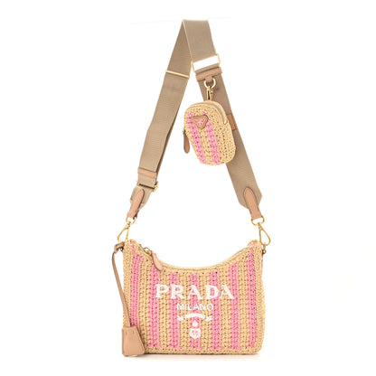 Prada Yarn Raffia Effect Crochet Striped Re-Edition 2005 Shoulder Bag Naturale Petalo 1 of 11