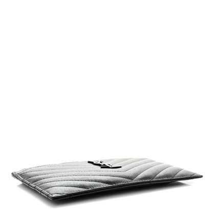 Saint Laurent Grain De Poudre Chevron Monogram Bill Pouch Black 4 of 8