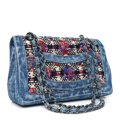 Chanel Denim Tweed Quilted Medium Double Flap Blue 3 of 9