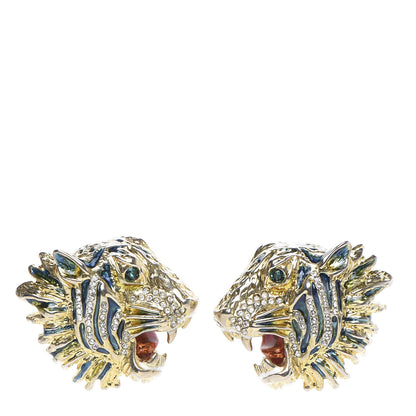 Gucci Crystal Enamel Tiger Head Earrings Gold 1 of 4