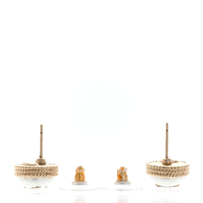 Chanel Pearl Crystal CC Round Earrings Light Gold 4 of 4
