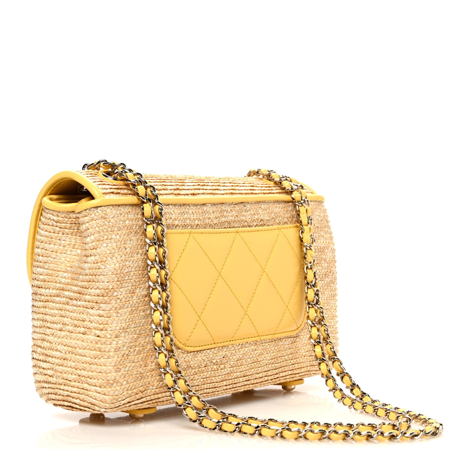 Chanel Raffia Lambskin Small Flap Bag Beige Yellow 2 of 9