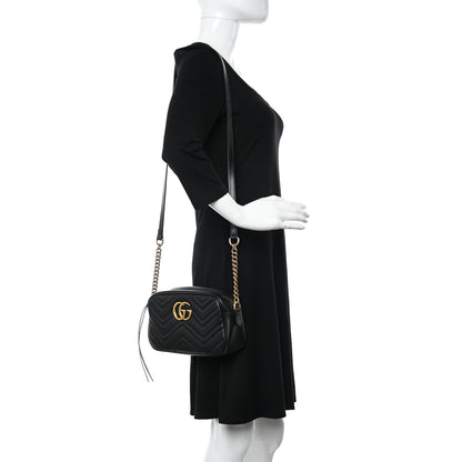 Gucci Calfskin Matelasse Small GG Marmont Chain Shoulder Bag Black 2 of 12