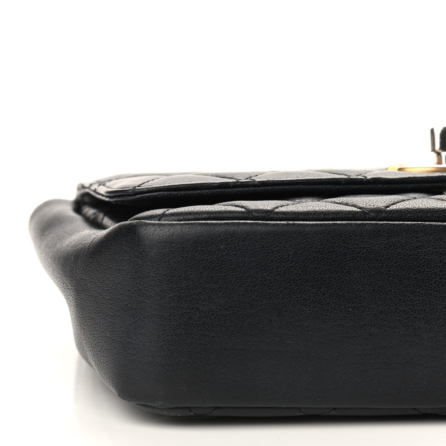 Lambskin Quilted Camellia Flower Flap Black