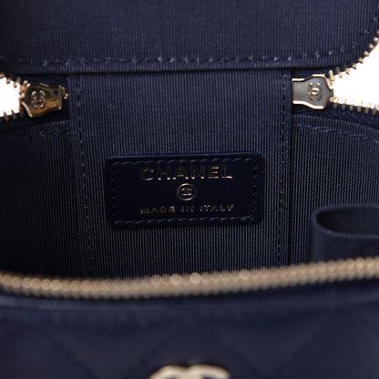 Chanel Caviar Quilted Mini Vanity Case With Chain Navy Blue 8 of 10