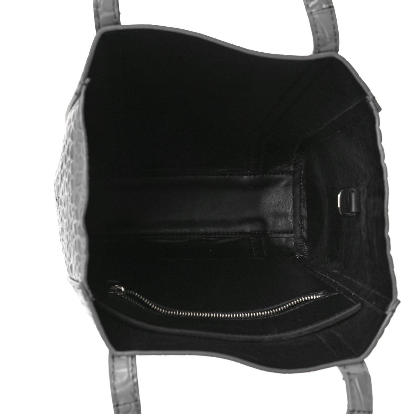 Shiny Calfskin Logo Crocodile Embossed XXS Everyday Tote Grey