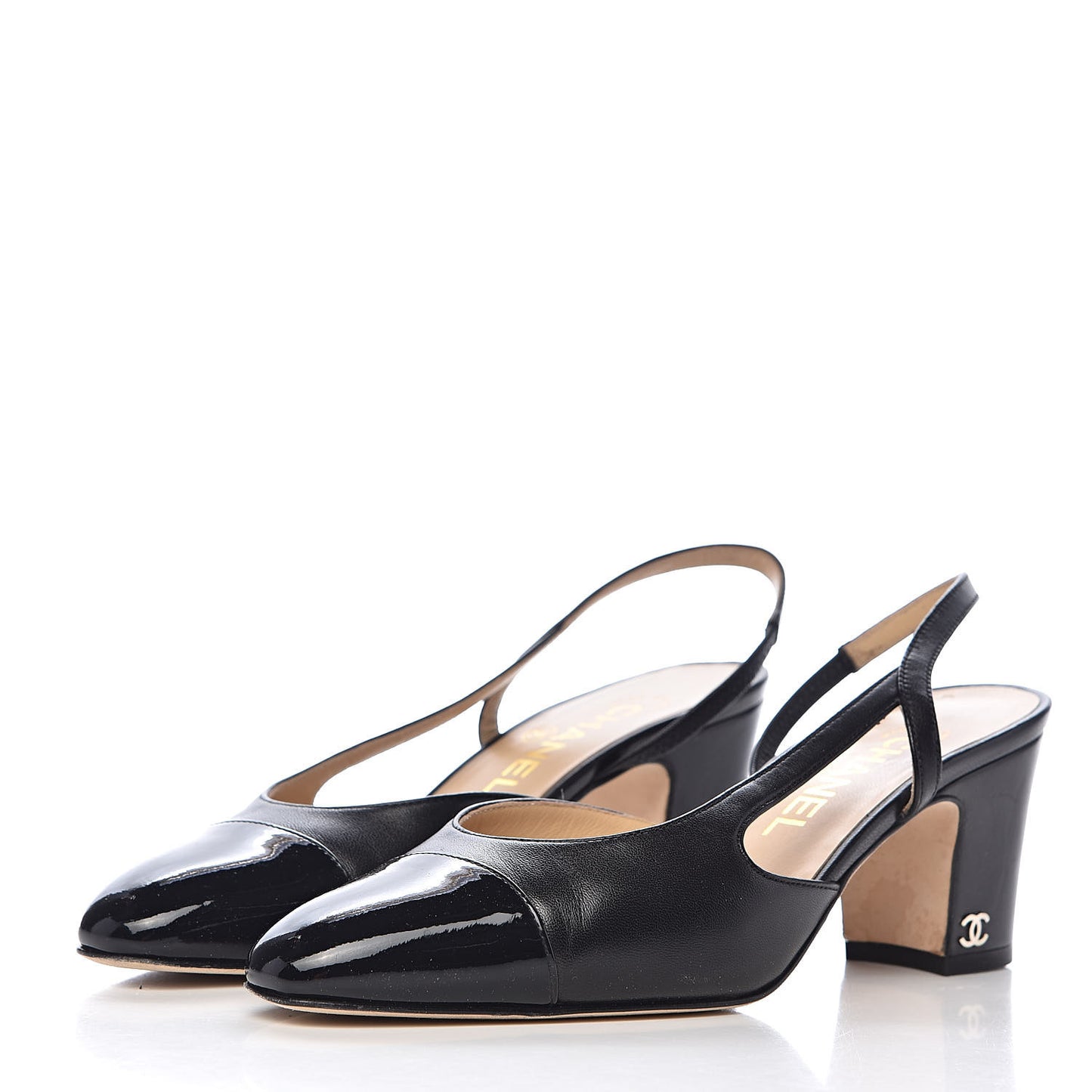 Lambskin Patent Cap Toe CC Slingback Sandals 36 Black
