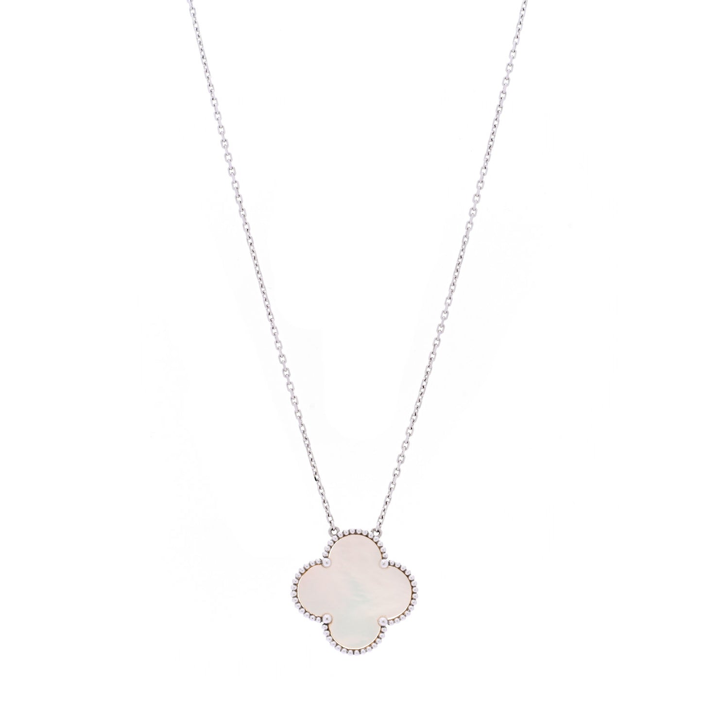 18K White Gold Mother of Pearl Magic Alhambra Pendant Necklace
