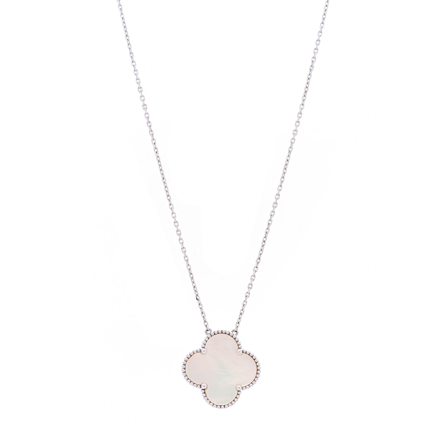 Van Cleef & Arpels 18K White Gold Mother of Pearl Magic Alhambra Pendant Necklace 1 of 5