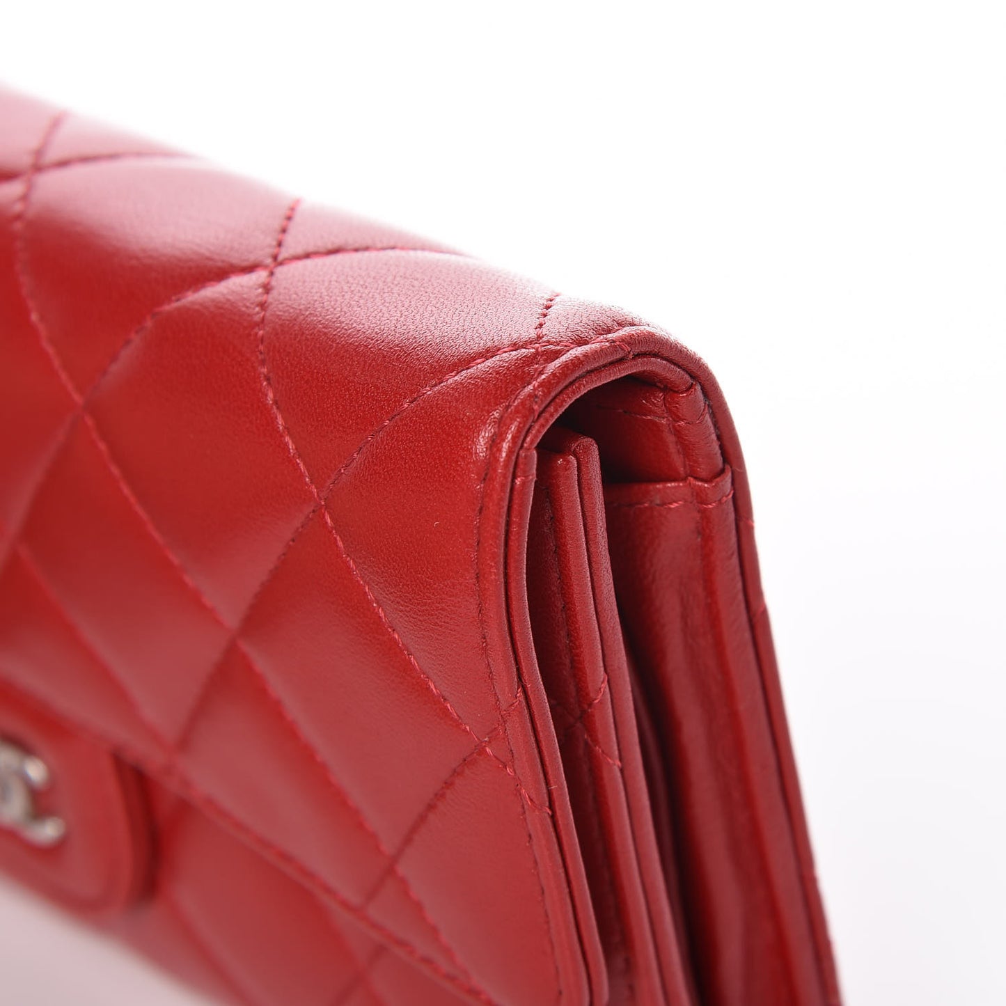 Lambskin Quilted Large Flap Wallet Red