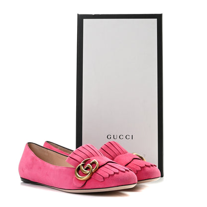 Gucci Kid Scamosciato GG Marmont Fringe Flats 37 Hot Pink 4 of 13