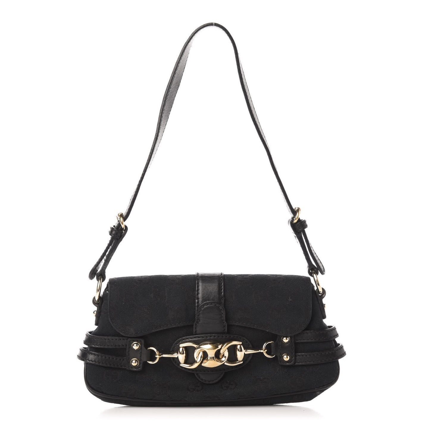 Monogram Horsebit Chain Flap Shoulder Bag Black