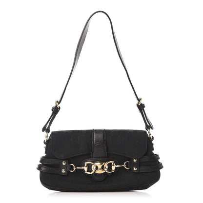 Gucci Monogram Horsebit Chain Flap Shoulder Bag Black 1 of 10