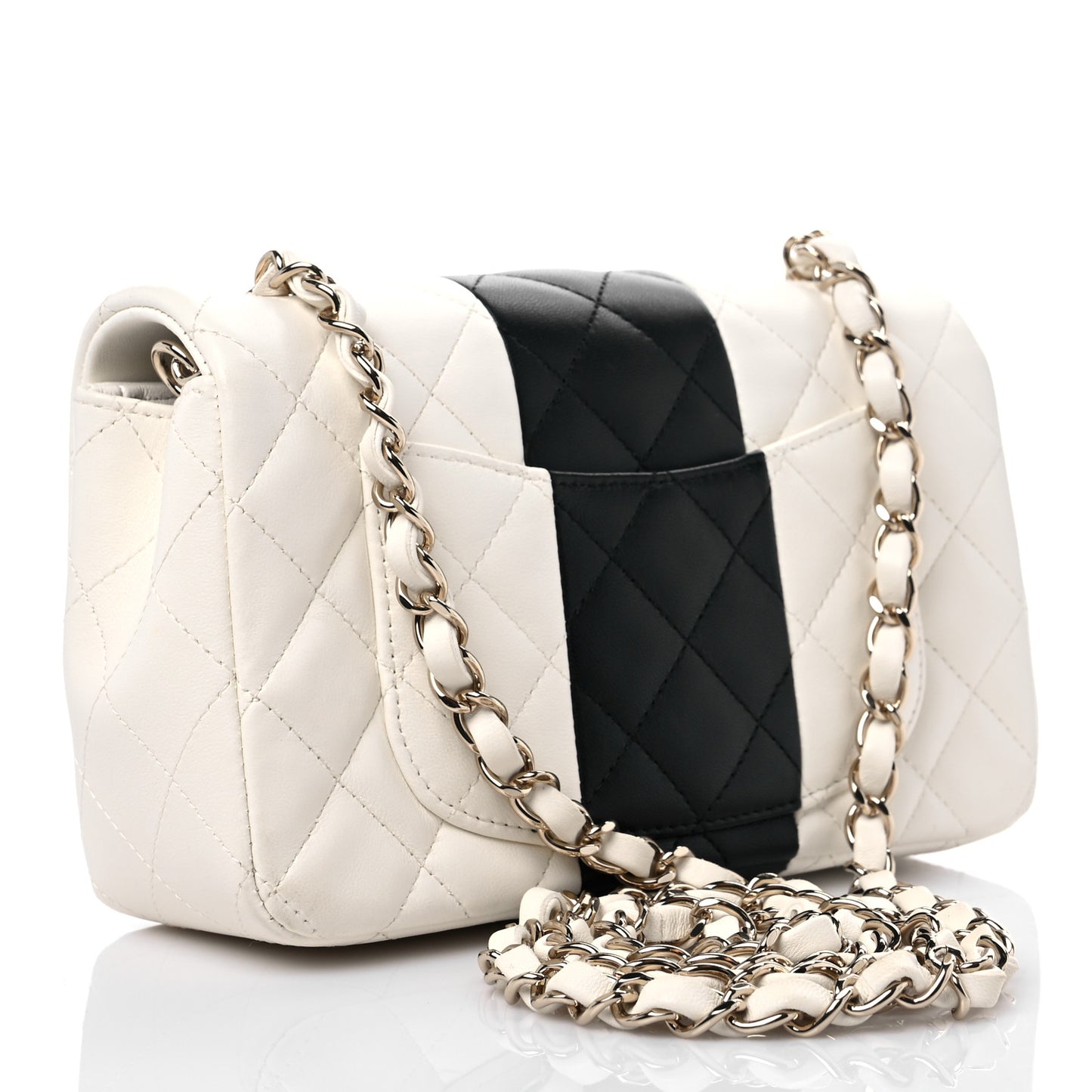 Lambskin Quilted Mini Rectangular Flap White Black