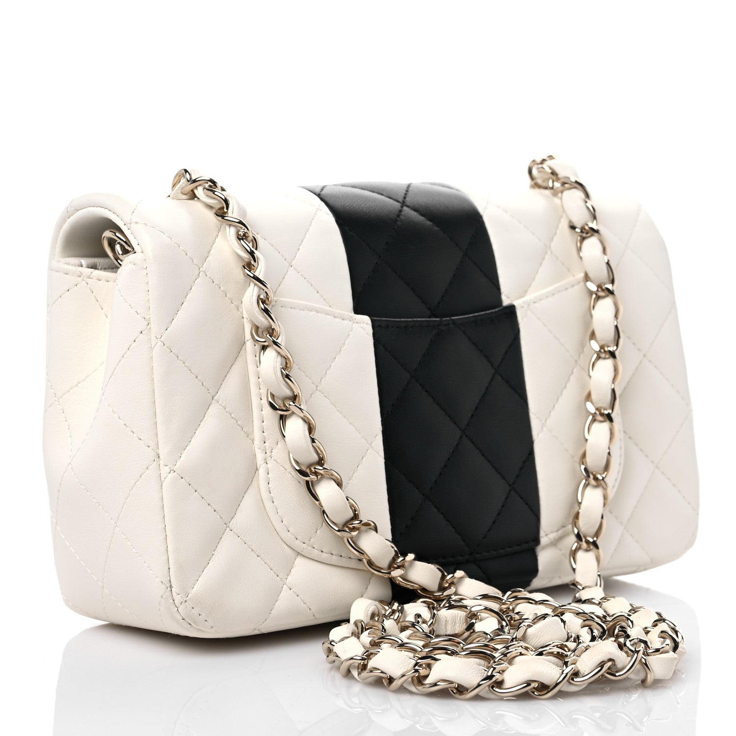Chanel Lambskin Quilted Mini Rectangular Flap White Black 3 of 10