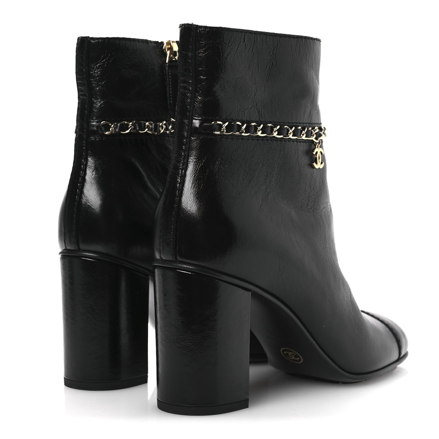 Crumpled Calfskin Cap Toe Chain Short Boots 35 Black 39.5 Black