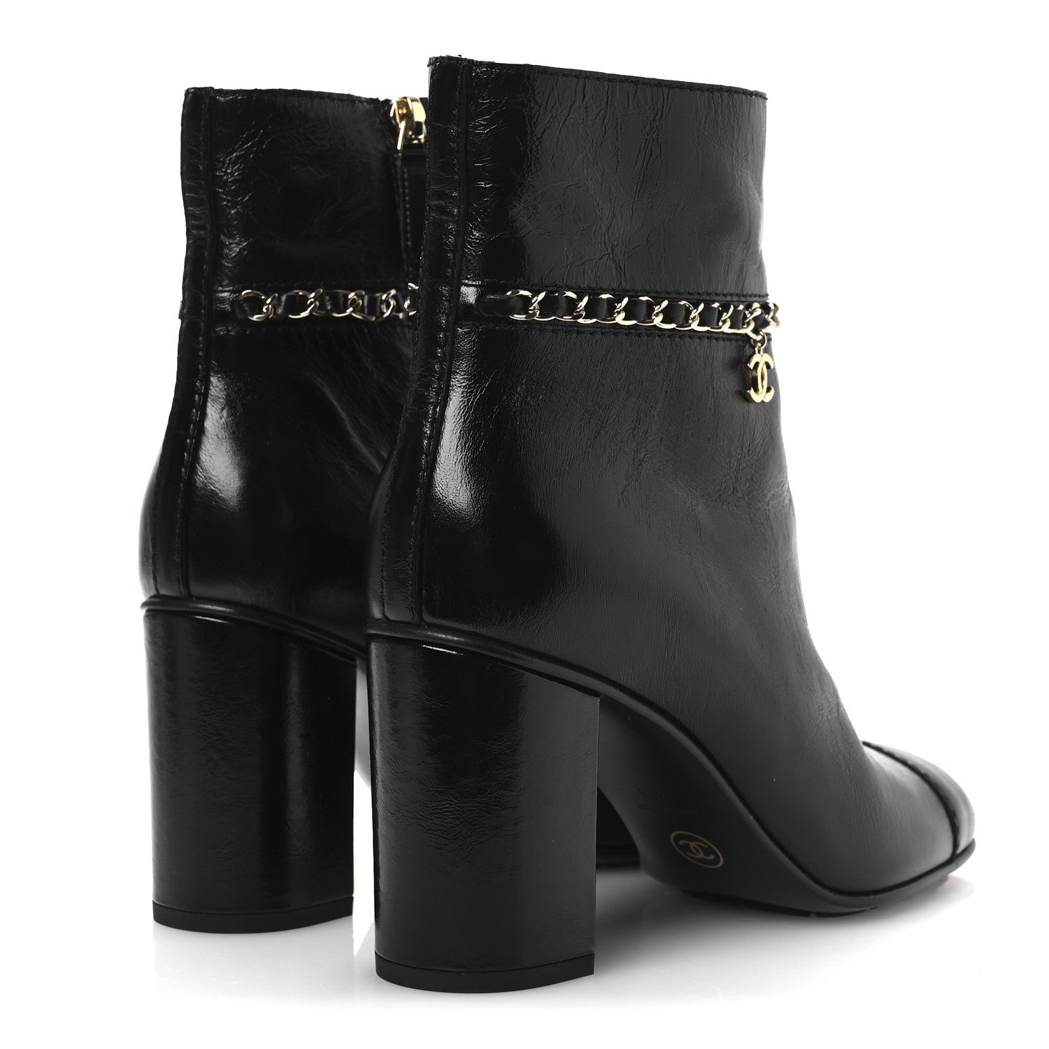 Chanel Crumpled Calfskin Cap Toe Chain Short Boots 35 Black 39.5 Black 5 of 11