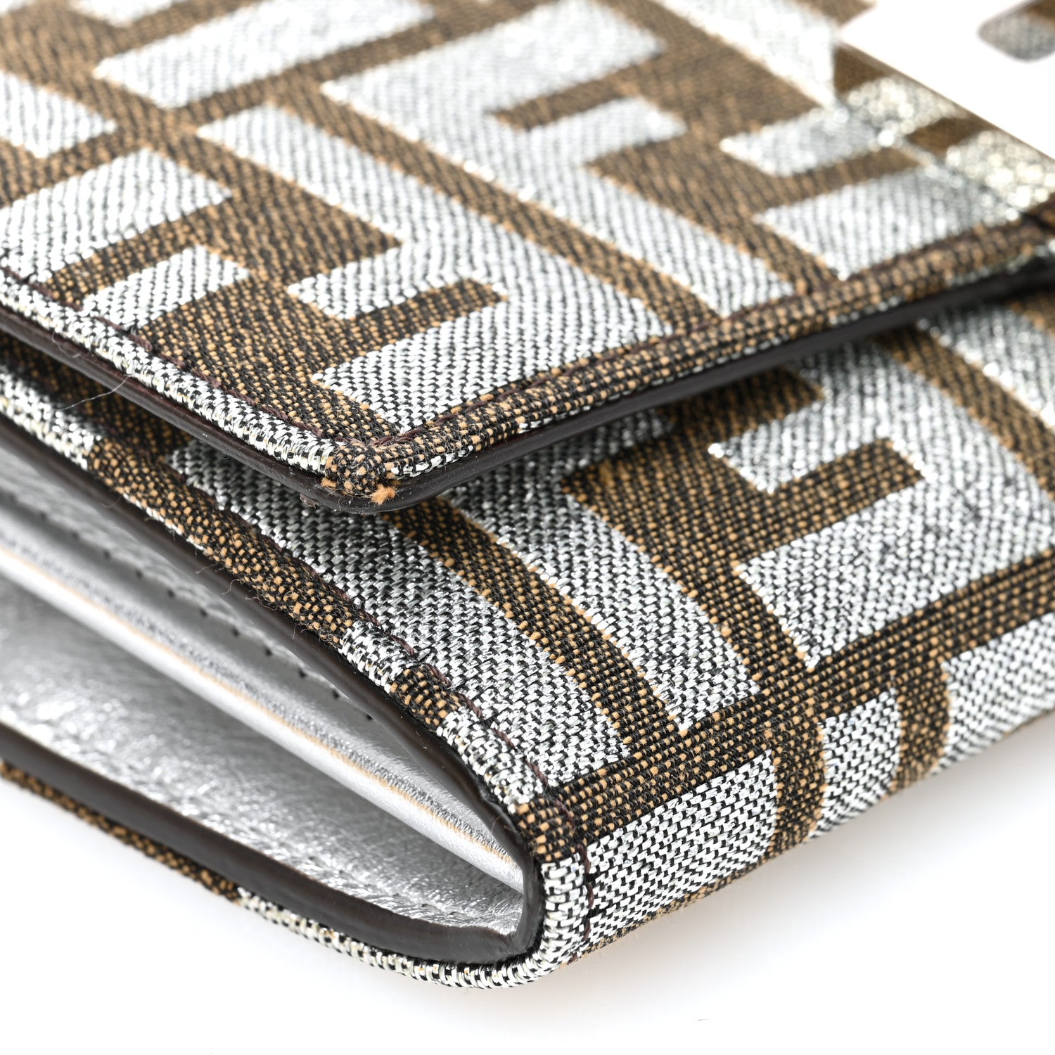 Fendi Fabric Jacquard FF 1974 Continental Wallet On Chain Ebano Argento 10 of 12