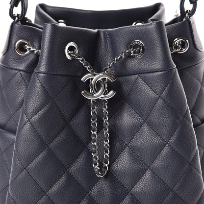 Chanel Grained Calfskin Quilted Medium CC Chain Bucket Drawstring Bag Blue 10 of 10