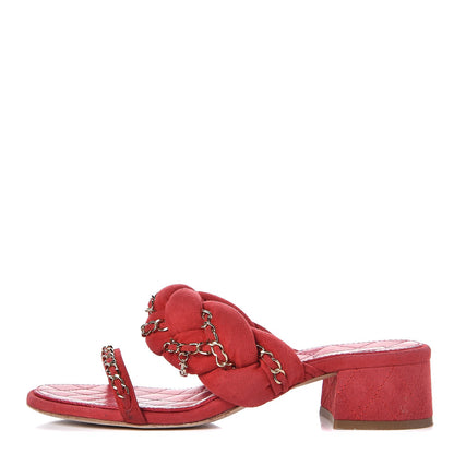Chanel Kid Suede Chain Braided Sandals 38.5 Red 1 of 11