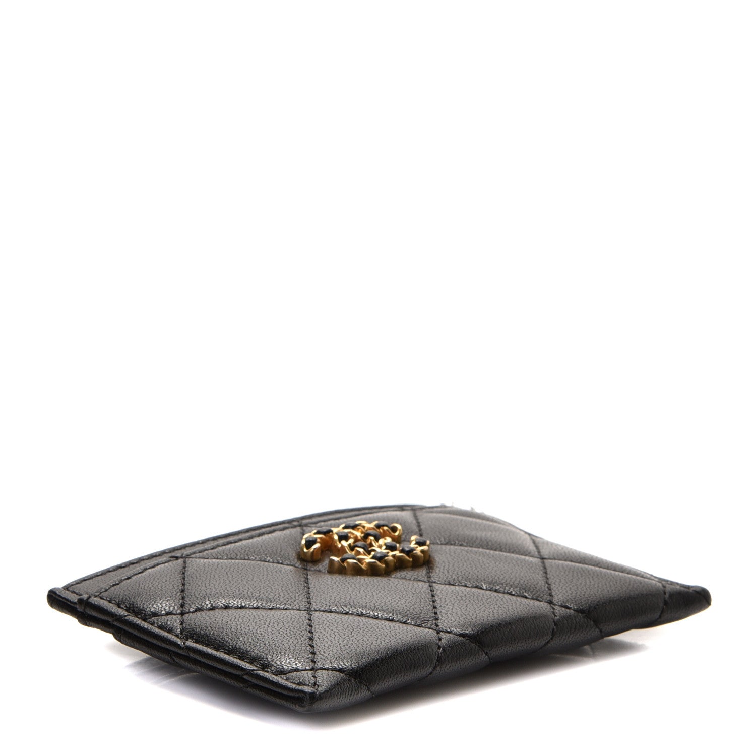 Chanel Shiny Goatskin Quilted Chanel 19 Card Holder Black 7 of 10