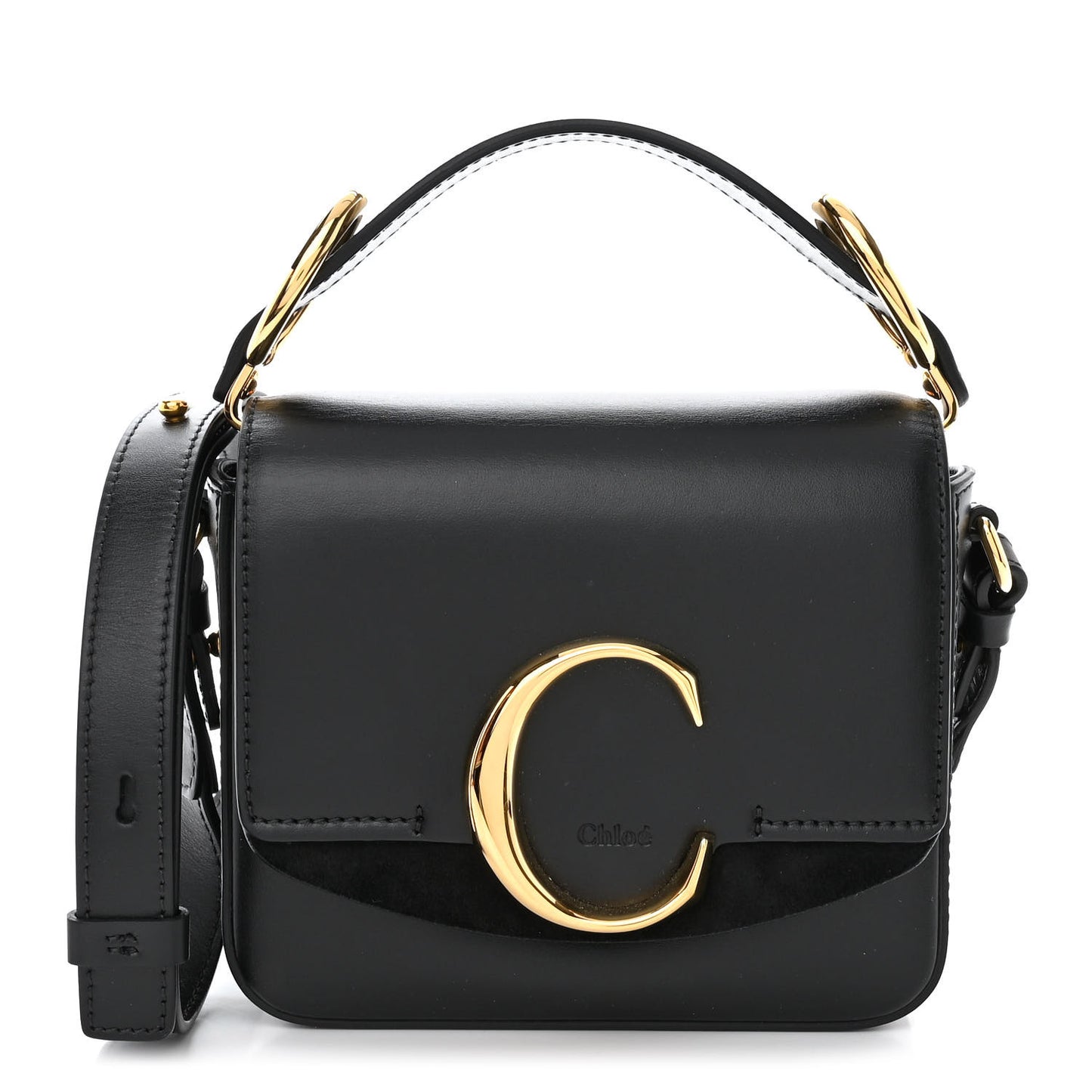 Shiny Calfskin Suede Mini C Double Carry Black