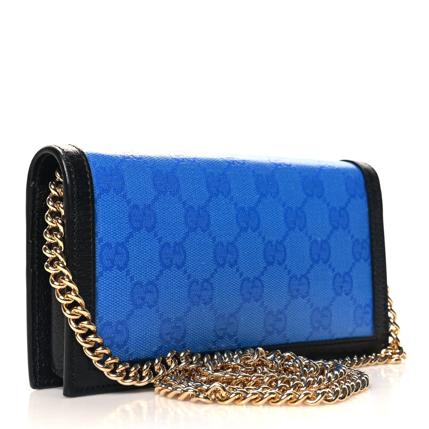 X ADIDAS Monogram Textured Dollar Calfskin Trefoil Embossed Wallet On Chain Blue